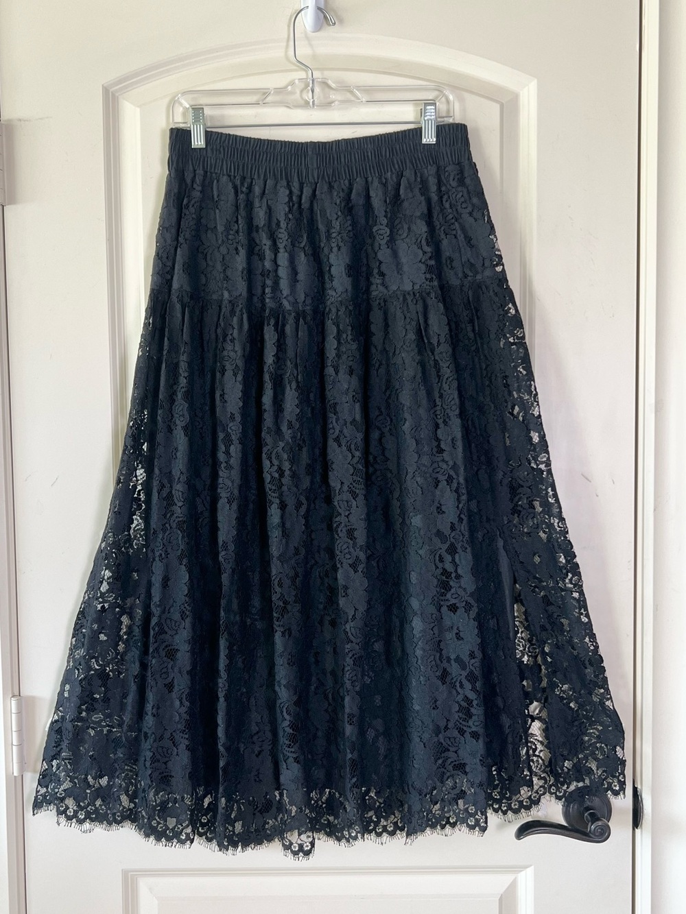Vintage Cristina Maxx Black Lace Maxi Skirt Side Slit Lined Scallop Trim Large - Picture 11 of 11
